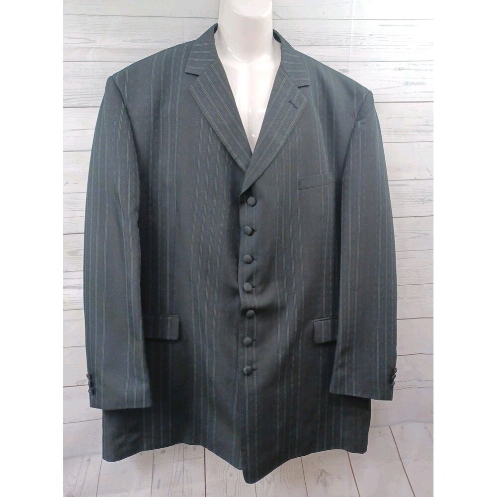 Zacchi Classico Italiana Black Blazer Zoot Mens 50L Sport Coat Jacket Pinstripe